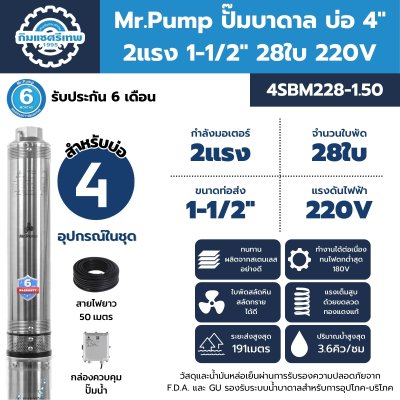 ปั๊มบาดาล บ่อ 4" 4SBM228-1.50 Mr.pump