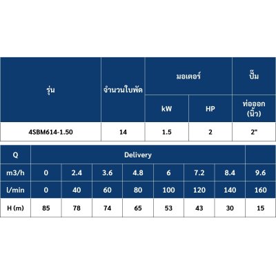 Mr.Pump ปั๊มบาดาล ซับเมอร์ส บ่อ 4" 2 แรง 2" 14 ใบพัด 220 V รุ่น 4SBM614-1.50 (มีกล่อง) ประกัน 6 เดือน