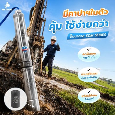 Mr.Pump ปั๊มบาดาล บ่อ 3" 1.0HP ท่อส่ง 1-1/2" 16ใบพัด 220V รุ่น 3SDM316-0.75NB