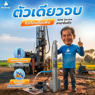 Mr.Pump ปั๊มบาดาล บ่อ 3" 1.0HP ท่อส่ง 1-1/2" 16ใบพัด 220V รุ่น 3SDM316-0.75NB