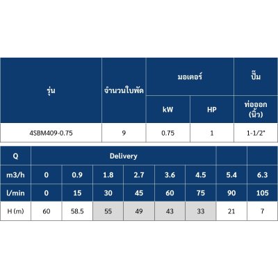 ปั๊มบาดาล MR.PUMP บ่อ 4" 1.0 แรง ท่อส่ง 1-1/2" 9 ใบพัด 220 V รุ่น 4SBM409-0.75 (พร้อมกล่องคอนโทรล)