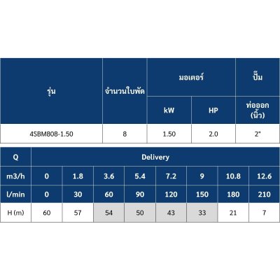 ปั๊มบาดาล MR.PUMP บ่อ 4" 2 แรง ท่อส่ง 2" 8 ใบพัด 220 V รุ่น 4SBM808-1.50 (พร้อมกล่องคอนโทรล)