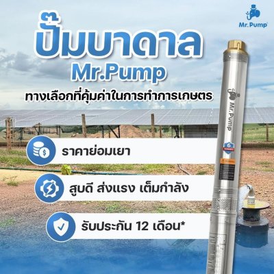 Mr.Pump ปั๊มบาดาล บ่อ 4" 1.5แรง ท่อส่ง 1-1/2" 14ใบพัด 220V รุ่น 4SBM414-1.10 (พร้อมกล่องคอนโทรล)