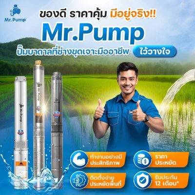 Mr.Pump ปั๊มบาดาล บ่อ 4" 1.5แรง ท่อส่ง 1-1/2" 14ใบพัด 220V รุ่น 4SBM414-1.10 (พร้อมกล่องคอนโทรล)