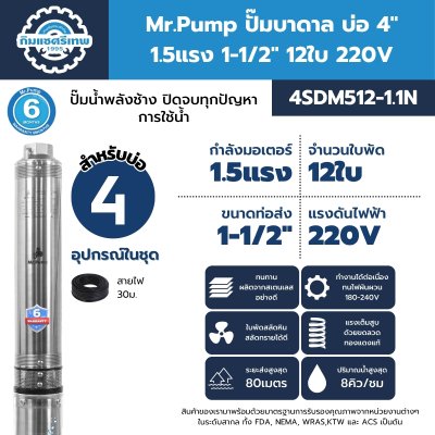 ปั๊มบาดาล มิสเตอร์ปั๊ม 4SDM512-1.1N