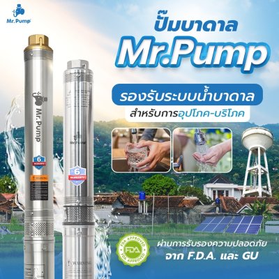 ปั๊มบาดาล MR.PUMP บ่อ 4" 2 แรง ท่อส่ง 1-1/2" 28 ใบพัด 220 V รุ่น 4SBM228-1.50 (พร้อมกล่องคอนโทรล)