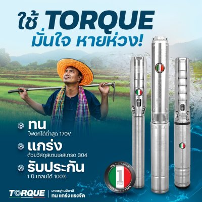 ปั๊มบาดาล TORQUE บ่อ 4" 3 แรง ท่อส่ง 2" 11 ใบพัด 380 V รุ่น TQ-SP-12BH11-4/T