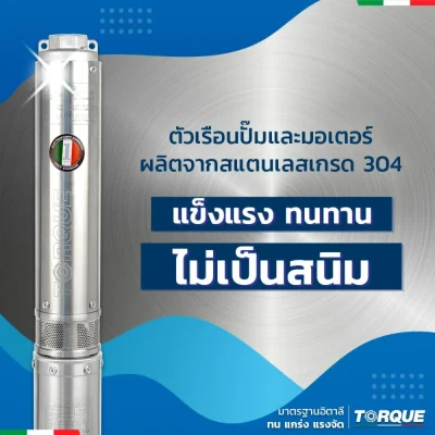 ปั๊มบาดาล TORQUE บ่อ 4" 1 แรง ท่อส่ง 1-1/2" 9 ใบพัด 220 V รุ่น TQ-SP-4BM09-4/S