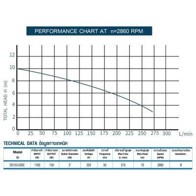 ปั๊มจุ่ม 750 วัตต์ ท่อส่ง 2 นิ้ว TORQUE รุ่น DS750-50DC (มีคลิปล็อค)