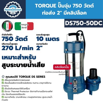 ปั๊มจุ่ม 750 วัตต์ ท่อส่ง 2 นิ้ว TORQUE รุ่น DS750-50DC (มีคลิปล็อค)