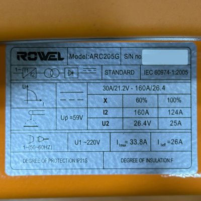 ROWEL เครื่องเชื่อมอินเวอร์เตอร์ 160 แอมป์ รุ่น ARC205G