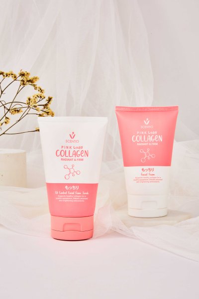 SCENTIO PINK COLLAGEN RADIANT & FIRM OIL CONTROL FACIAL FOAM SCRUB