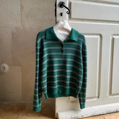SOMETHING JUNIPER GREEN POLO STRIPE KNITS