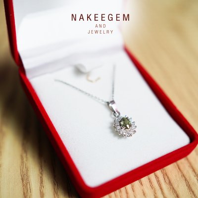 สร้อยคอเงินแท้ ชุบ92.5 พร้อมจี้พลอยสุดคลาสสิค(Green Sapphire)