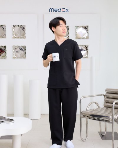ชุดสครับ เสื้อ+กางเกง สีBlack รุ่นCloud Wear [พร้อมปักชื่อ]