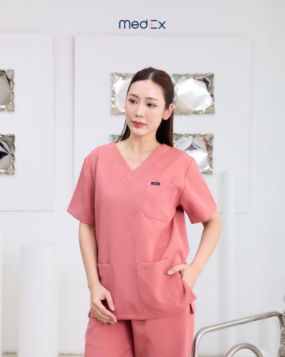 ชุดสครับ เสื้อ+กางเกง สีRose รุ่นCloud Wear [พร้อมปักชื่อ]