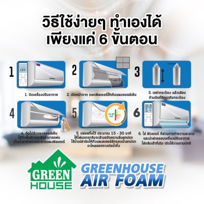 GREEN HOUSE AIR FOAM Cleaner & Freshener Spray สเปรย์โฟม ล้างแอร์บ้าน กลิ่นส้ม 500 มล.