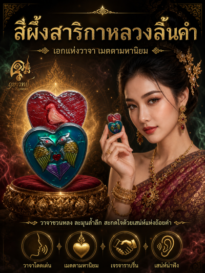 สีผึ้งสาริกาหลวงลิ้นคำ (รุ่น ๓)  วาจาสิทธิ์ เสน่ห์ล้ำลึก มูลค่าแสนคำ