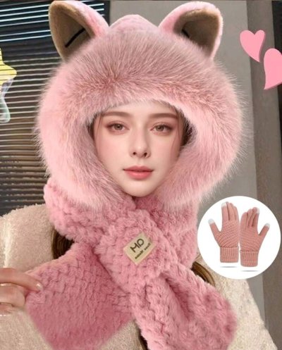 เช่าเสื้อโค้ท Freezy Chic Coat หมวก ผ้าขนสัตว์ สีชมพู	 รุ่น 0409AWPKF