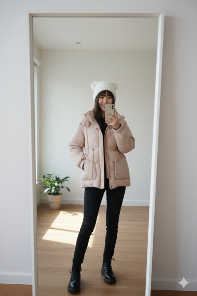 เสื้อโค้ทสั้นขนเป็ด,โพลีนวม สีชมพู ขนาด Mขนเป็ด,โพลีนวม สีชมพู ขนาด M