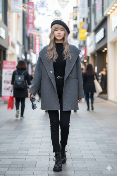 เสื้อโค้ทสั้นผ้าวูล สีเทา ขนาด Free Size ผ้าวูล สีเทา ขนาด Free Size