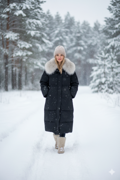 เสื้อโค้ทยาวขนเป็ด,โพลีนวม สีดำขนเป็ด,โพลีนวม สีดำ