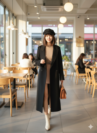 เสื้อโค้ทยาวผ้าวูล สีดำ ขนาด Mผ้าวูล สีดำ ขนาด M