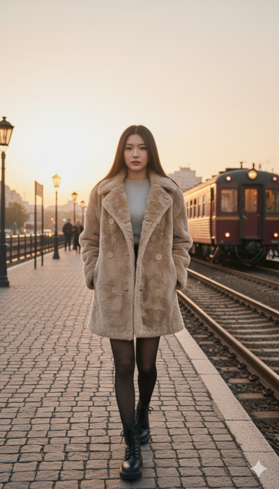 เสื้อโค้ทสั้นผ้าขนสัตว์ สีน้ำตาล ขนาด Lผ้าขนสัตว์ สีน้ำตาล ขนาด L