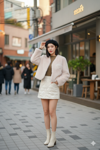 เสื้อโค้ทสั้นผ้าขนสัตว์ สีชมพู ขนาด Free Sizeผ้าขนสัตว์ สีชมพู ขนาด Free Size