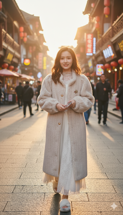 เสื้อโค้ทยาวผ้าขนสัตว์ สีครีม ขนาด Free Size ผ้าขนสัตว์ สีครีม ขนาด Free Size