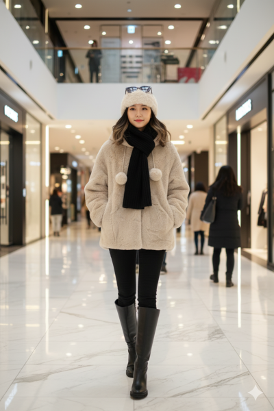 เสื้อโค้ทสั้นผ้าขนสัตว์ สีครีม ขนาด Free Size ผ้าขนสัตว์ สีครีม ขนาด Free Size