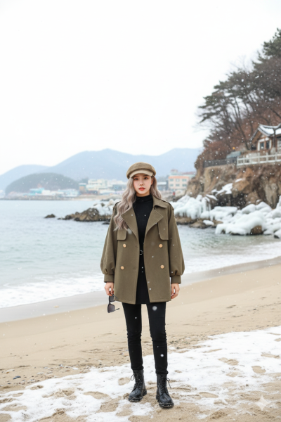 เสื้อโค้ทสั้นผ้าวูล สีน้ำตาล ขนาด M ผ้าวูล สีน้ำตาล ขนาด M