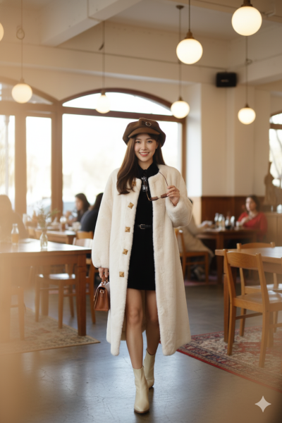 เสื้อโค้ทยาวผ้าขนแกะ สีขาว ขนาด Free Sizeผ้าขนแกะ สีขาว ขนาด Free Size