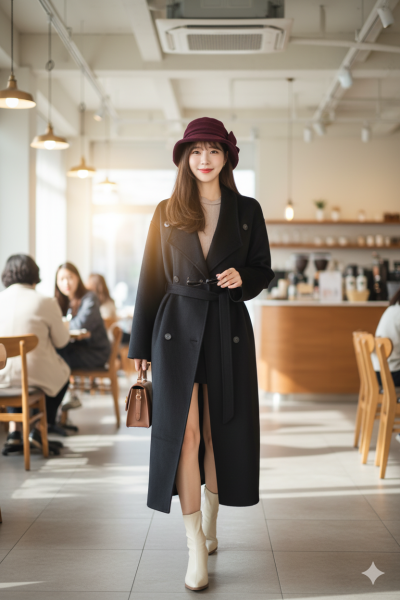 เสื้อโค้ทยาวผ้าวูล สีดำ ขนาด Sผ้าวูล สีดำ ขนาด S