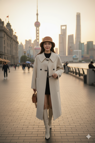 เสื้อโค้ทยาวผ้าวูล สีครีม ขนาด S ผ้าวูล สีครีม ขนาด S