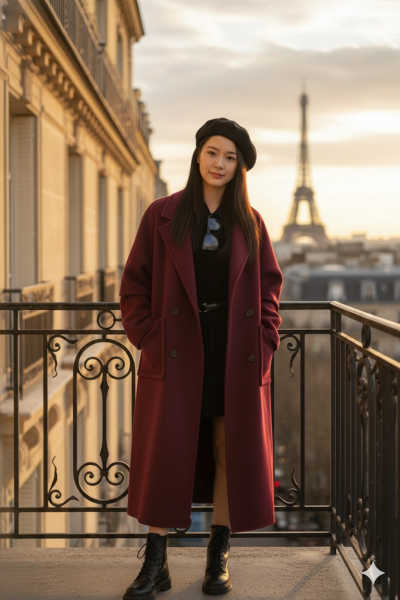 เสื้อโค้ทยาวผ้าวูล สีแดง ขนาด Lผ้าวูล สีแดง ขนาด L