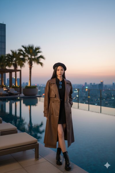 เสื้อโค้ทยาวหนัง สีน้ำตาล ขนาด Free Sizeหนัง สีน้ำตาล ขนาด Free Size