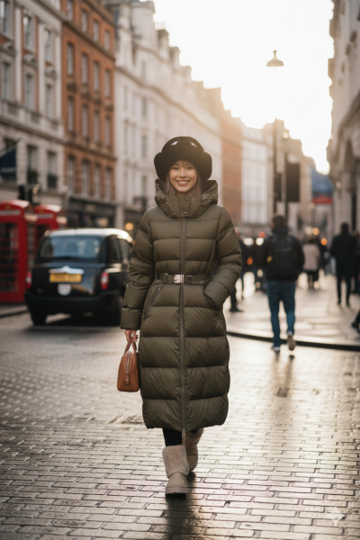 เสื้อโค้ทยาวขนเป็ด,โพลีนวม สีเขียว ขนาด Sขนเป็ด,โพลีนวม สีเขียว ขนาด S