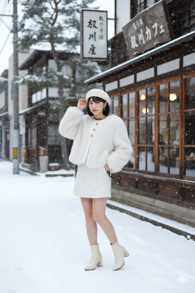 เสื้อโค้ทสั้นผ้าขนสัตว์ สีขาว ขนาด Free Size ผ้าขนสัตว์ สีขาว ขนาด Free Size