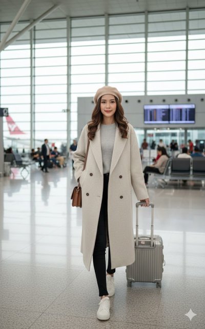 เสื้อโค้ทยาว ผ้าวูล สีขาว ขนาด M ผ้าวูล สีขาว ขนาด M