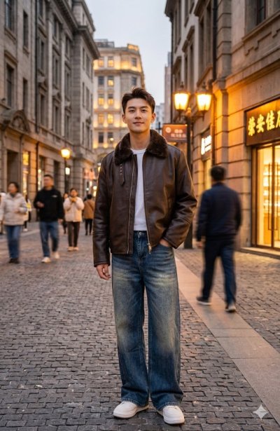 เสื้อแจ็คเก็ตชาย หนัง สีน้ำตาล ขนาด M