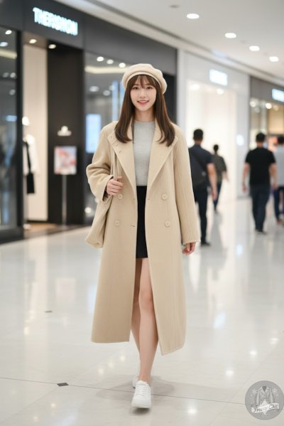 เสื้อโค้ทยาว ผ้าวูล สีครีม ขนาด M ผ้าวูล สีครีม ขนาด M