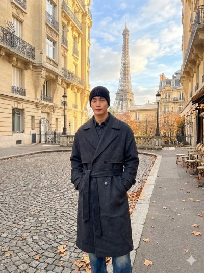 เสื้อโค้ทยาวชาย ผ้าวูล สีดำ ขนาด L