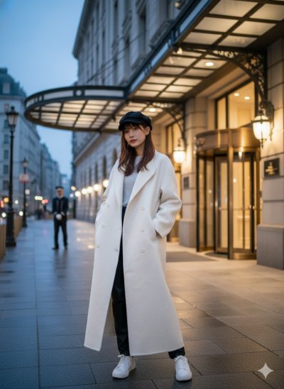 เสื้อโค้ทยาว ผ้าวูล สีขาว ขนาด M ผ้าวูล สีขาว ขนาด M