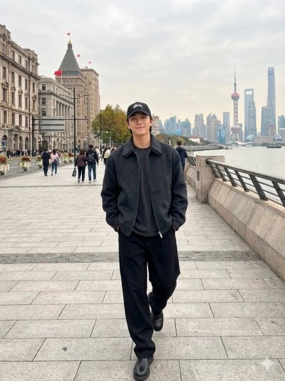 เสื้อแจ็คเก็ตชาย ผ้าวูล สีดำ