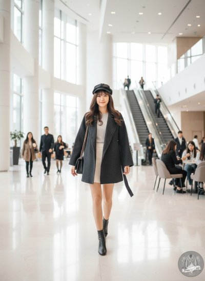 เสื้อโค้ทสั้น ผ้าวูล สีเทา ขนาด M ผ้าวูล สีเทา ขนาด M