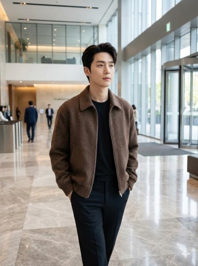 เสื้อแจ็คเก็ตชาย ผ้าวูล สีน้ำตาล