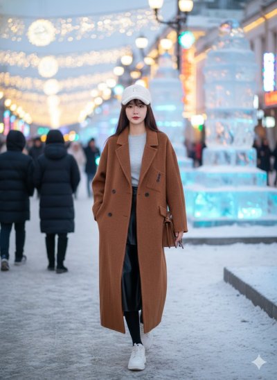 เสื้อโค้ทยาว ผ้าวูล สีน้ำตาล ขนาด Free Size ผ้าวูล สีน้ำตาล ขนาด Free Size