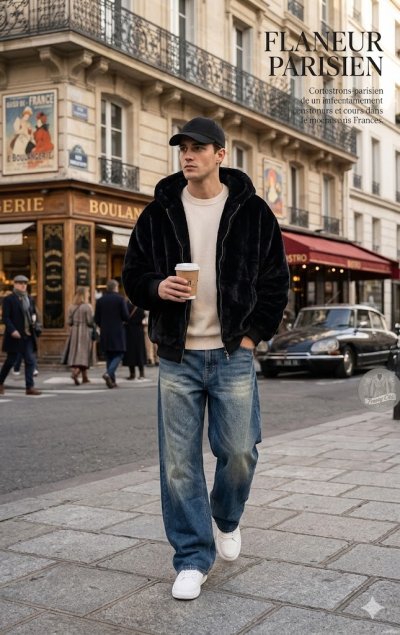 เสื้อแจ็คเก็ตชาย ผ้าขนแกะ สีดำ ขนาด M