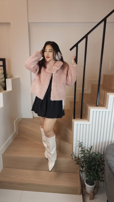 เช่าเสื้อโค้ท Freezy Chic Coat เสื้อโค้ทสั้น ผ้าขนสัตว์ สีชมพู	 รุ่น 0012CWPKF